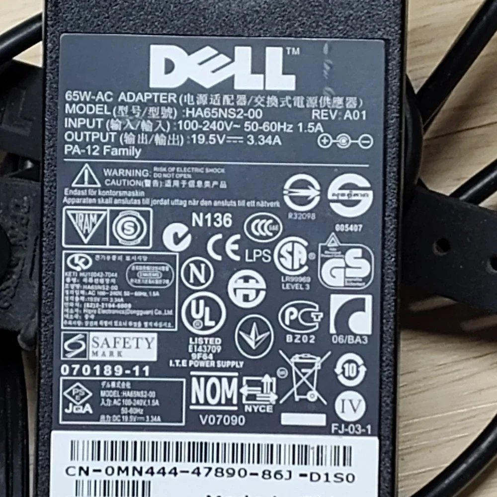 DELL HA65NS2-00 19.5V 3.34A 65W Genuine Original AC Power Adapter Charger Tested